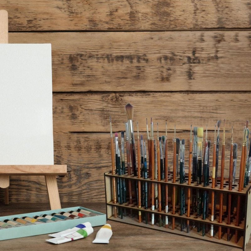 Paintbrush Holder: Beige Wood 67-Hole - Space-Saving Versatile Storage Organizer for Artists, Crafters and Home Desk Use - Image 5