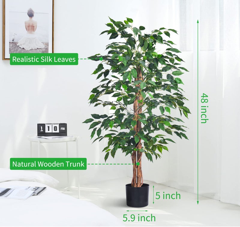 HAIHONG 2Packs 4FT Artificial Ficus Tree, Fake Plants with Sturdy Plastic Nursery Pot,Faux Ficus Trees for Home Office Living Room Indoor Outdoor Decor Perfect Housewarming Gift (4FT-2Packs) - Image 4