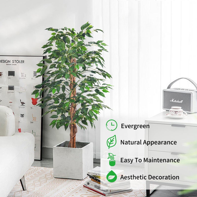 HAIHONG 2Packs 4FT Artificial Ficus Tree, Fake Plants with Sturdy Plastic Nursery Pot,Faux Ficus Trees for Home Office Living Room Indoor Outdoor Decor Perfect Housewarming Gift (4FT-2Packs) - Image 5