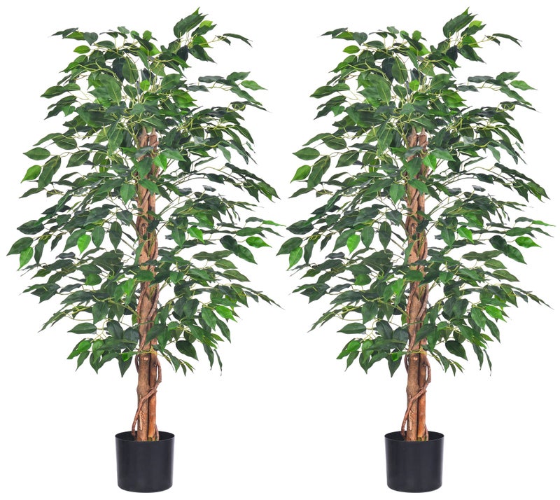 HAIHONG 2Packs 4FT Artificial Ficus Tree, Fake Plants with Sturdy Plastic Nursery Pot,Faux Ficus Trees for Home Office Living Room Indoor Outdoor Decor Perfect Housewarming Gift (4FT-2Packs) - Image 1
