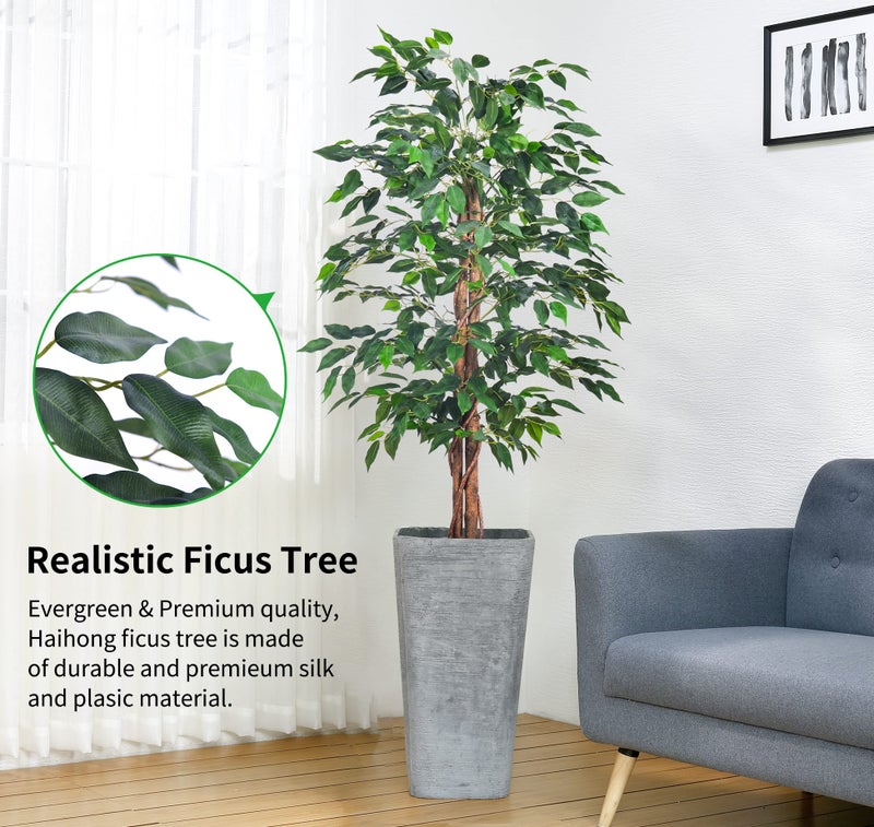HAIHONG 2Packs 4FT Artificial Ficus Tree, Fake Plants with Sturdy Plastic Nursery Pot,Faux Ficus Trees for Home Office Living Room Indoor Outdoor Decor Perfect Housewarming Gift (4FT-2Packs) - Image 2