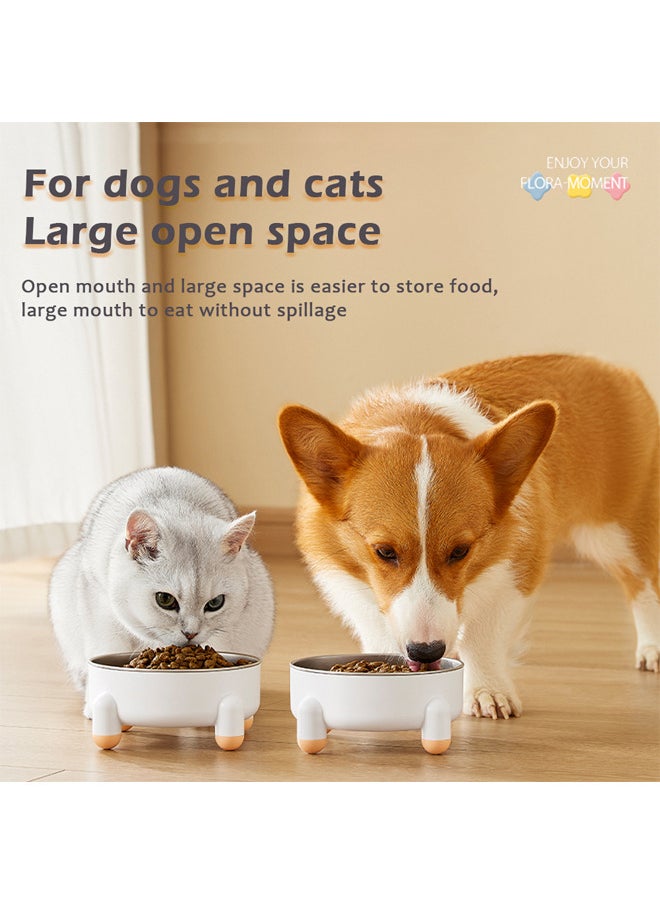 Neostyle Cat Stainless Steel Bowl,Tall Whiplash-Protected Spill-Proof Pet Bowl,Removable Ceramic Water Bowl Food Bowl(white)  - Image 3
