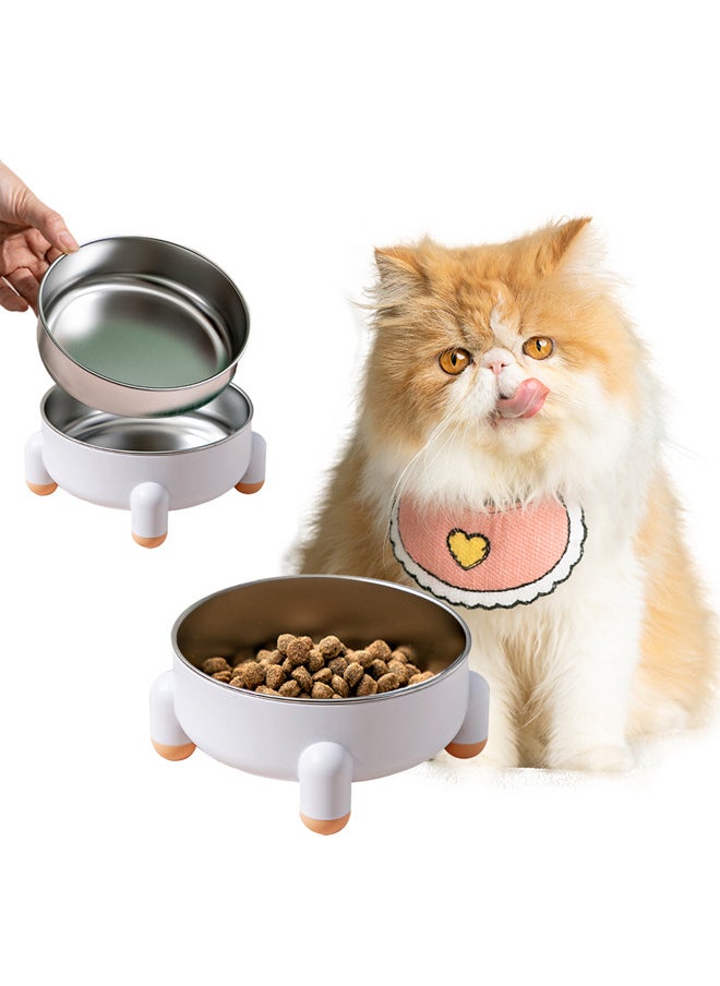 Neostyle Cat Stainless Steel Bowl,Tall Whiplash-Protected Spill-Proof Pet Bowl,Removable Ceramic Water Bowl Food Bowl(white)  - Image 1