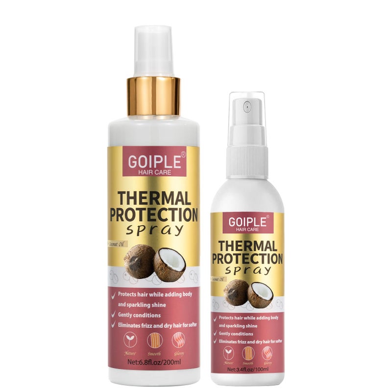 Goiple 2PCS Coconut Heat Protection Spray - Thermal Protector for Hair, Travel Size, Paraben & Dye Free Treatment - Image 1