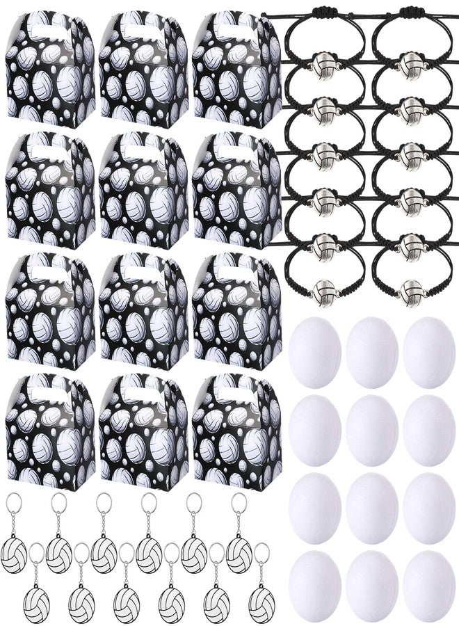 تيلينغ مجموعة هدايا حفلات الكرة الطائرة (48 قطعة) تتضمن: 12 علبة هدايا على شكل كرة طائرة، 12 كرة صغيرة لتخفيف التوتر، 12 سلسلة مفاتيح، 12 سوارًا، زينة لحفلات أعياد الميلاد، ولوازم رياضية. - Image 1