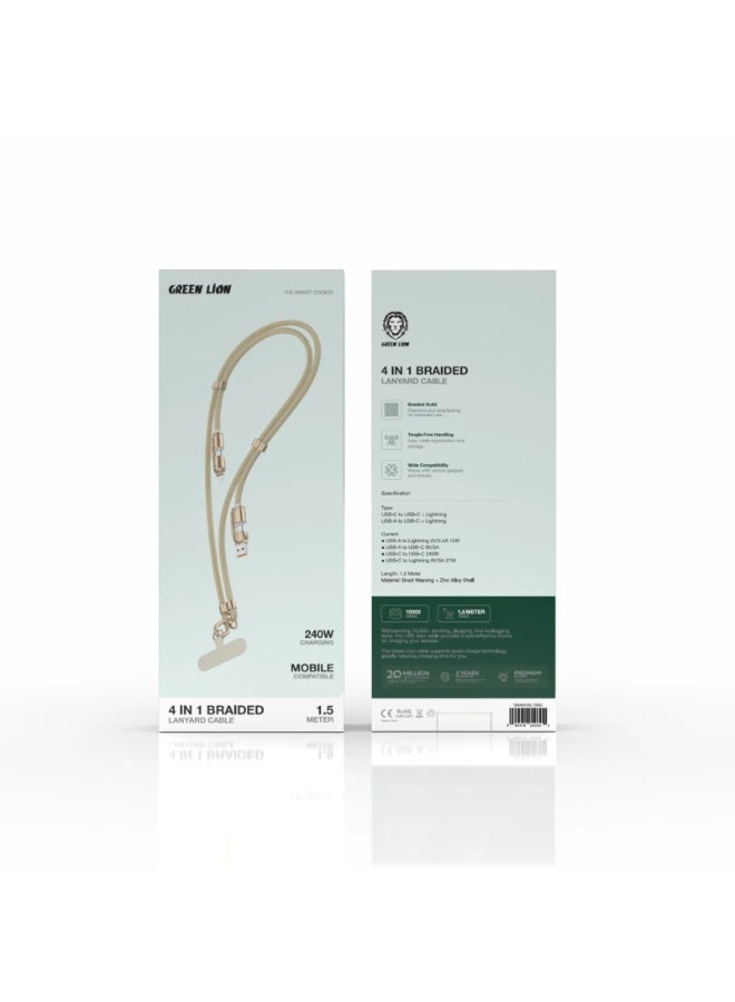 جرين ليون كابل مضفر 4 في 1 من جرين ليون بطول 1.5 متر - بيج - Image 2