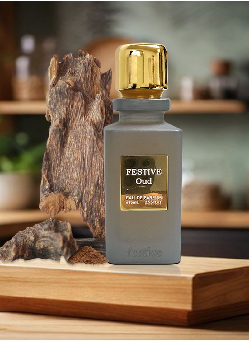 Festive Gallery Eau De Parfum,Premium Quality Oud Fragraance UNISEX,for both Men And Women 75ml With Premium Box. Oud by Festive,  - Image 1