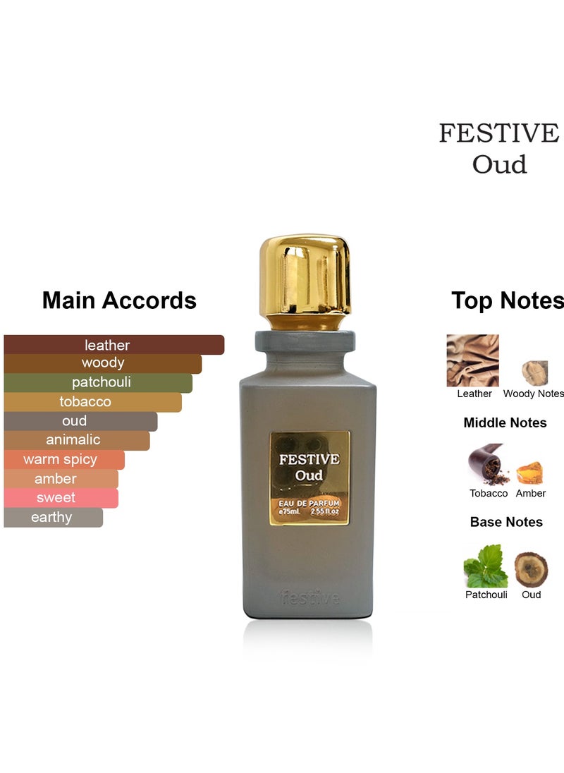 Festive Gallery Eau De Parfum,Premium Quality Oud Fragraance UNISEX,for both Men And Women 75ml With Premium Box. Oud by Festive,  - Image 3
