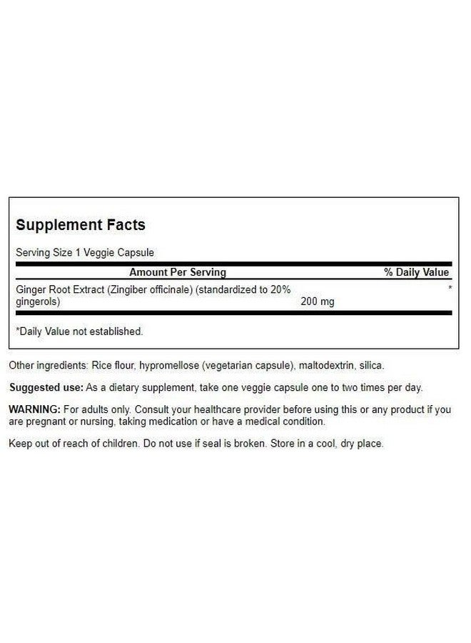 Swanson Maximum Strength Ginger Root Extract 200 Milligrams 60 Veg Capsules - Image 2