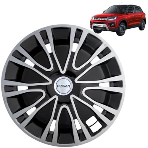 PRIGAN Wheel Cover for Drive Black Silver Wheel Cover 16" for Maruti Brezza (Set of 4 Pcs) (Press Fitting) Model Name- Drive Black Silver 16 - Image 1