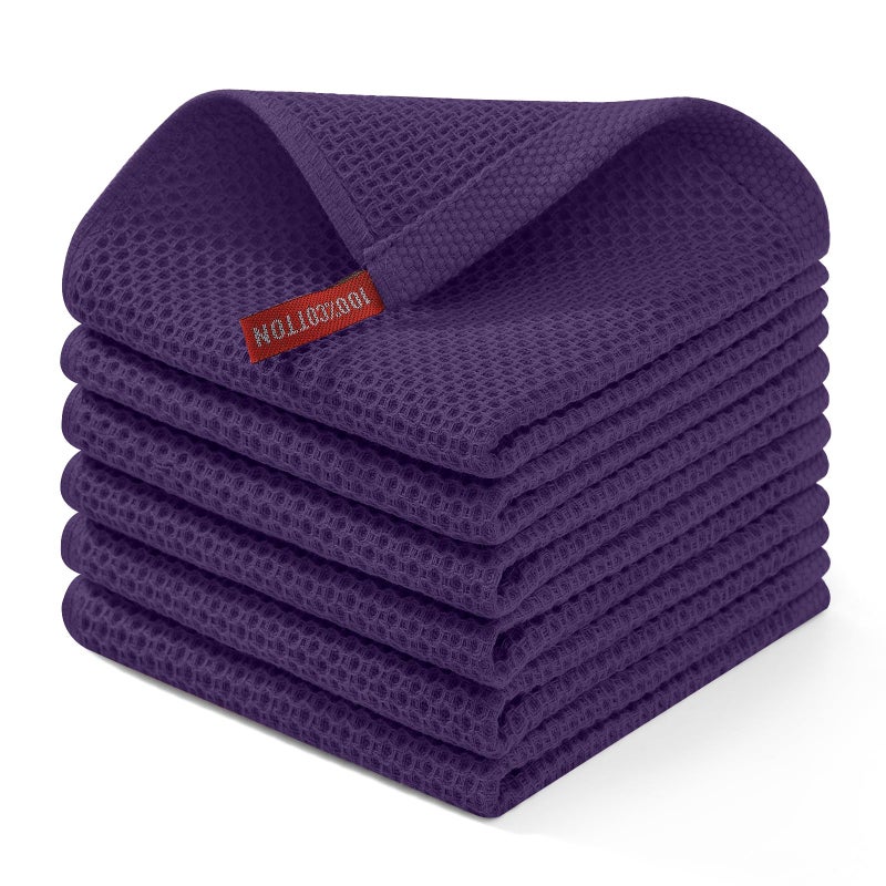 Homaxy 100% Cotton Waffle Weave Kitchen Dish Cloths, Ultra Soft Absorbent Quick Drying Dish Towels, 12 x 12 Inches, 6-Pack, Eggplant - Image 1