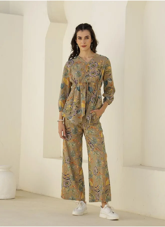 سانسكريتي هومز Floral Printed Cotton Top and Pyjama Set