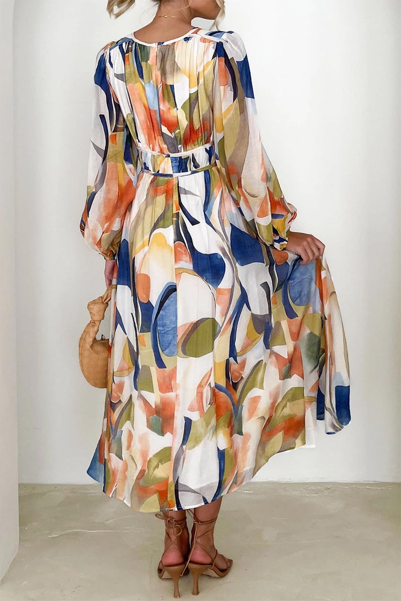 Maxigerui Women's Long Sleeve Floral Maxi Dress 2026 Spring Summer Wedding Guest Dress Blue Watercolor S - Image 5