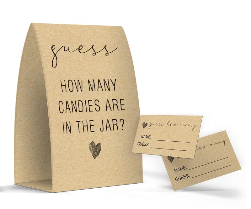 How Many Candies Are In The Jar Kraft Baby Shower Games Baby Shower Decorations One Sign and 50 Cards005