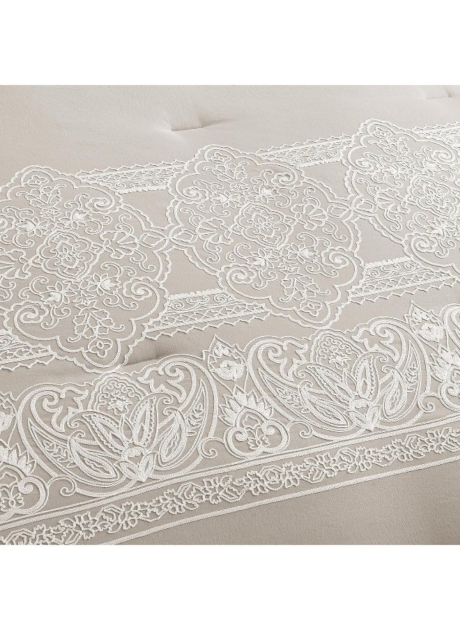 Generic Sunshine Nicole Crewel Embroidery Comforter Set, Washed Microfiber Fabrics, Crewel Embroidery with Paisley Design, Ultra Soft Down Alternative Fill, 7 Pieces Beige, King  - Image 4
