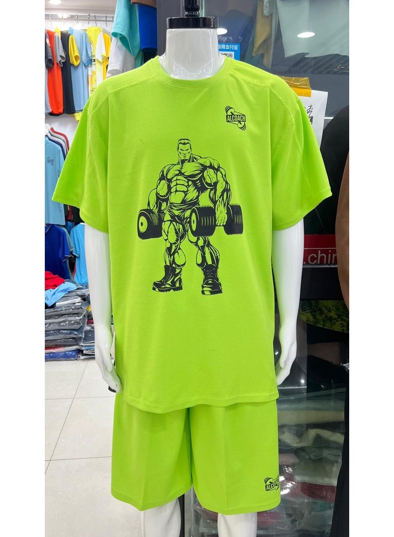 ALCOACH 2Pcs Men's Casual Short Sleeve Tracksuit Summer T Shirt & Shorts Set Waffle Sports Suit Athletic Matching Set with Pockets Khaki  - Image 2