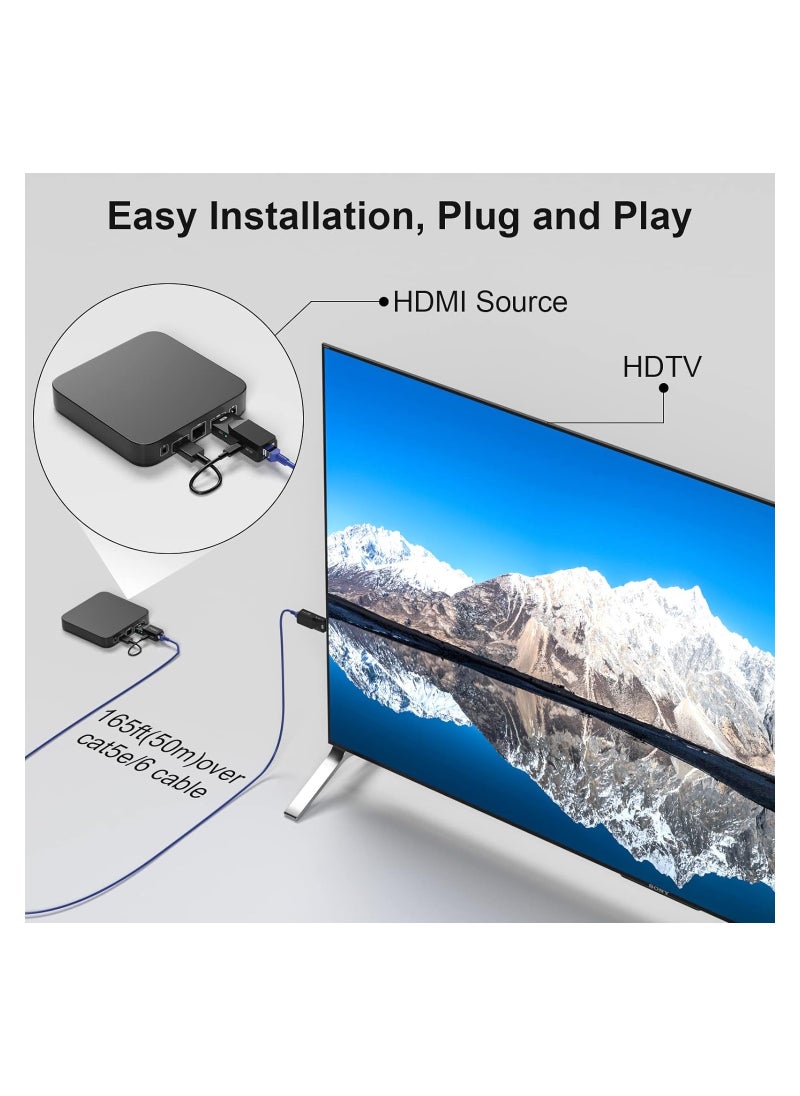 2-Pack 1080P HDMI Extender, Transmit Audio and Video Signals up to 165 Feet via Cat5e/6 Ethernet Cable, Lossless HDMI Long Distance Extension Adapter.