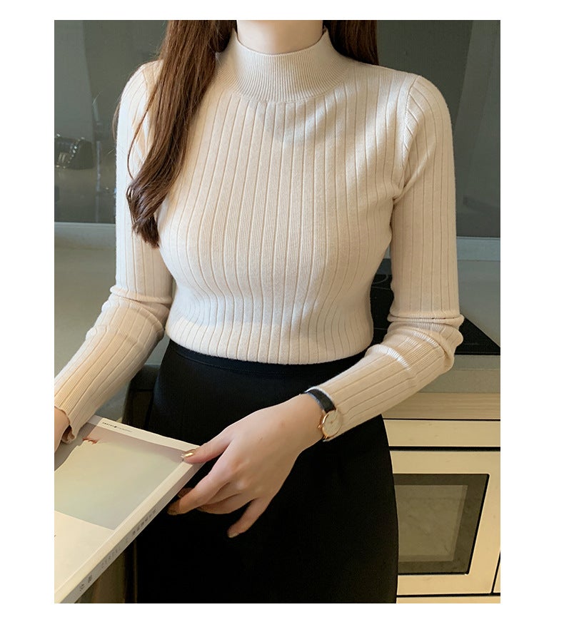 Womens Turtleneck Sweater Long Sleeve Knit Top Apricot - Image 1