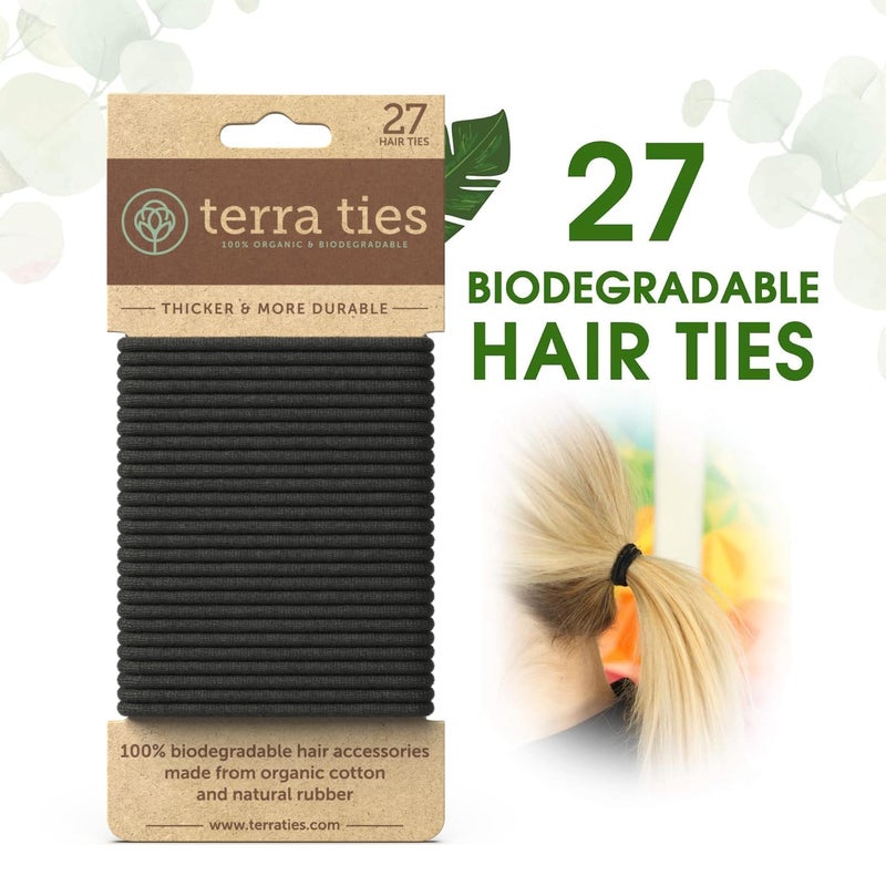 Terra Ties رباطات شعر مرنة قابلة للتحلل الحيوي للنساء والرجال - رباط شعر أسود عضوي بدون تجاعيد لحاملي ذيل الحصان ورباطات الشعر للضفائر - أربطة شعر خالية من البلاستيك للنساء والرجال - 5 مم (27 قطعة) - Image 2