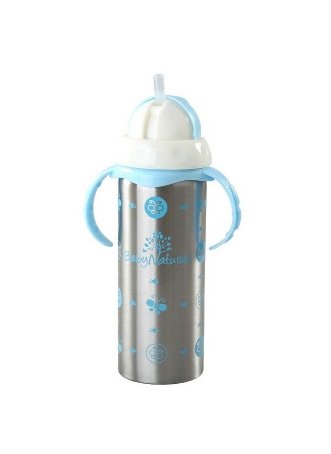 DOMENICO 3 In 1 Baby Steel Feeding Bottle Thermosteel Multifunctionalsipper Nipple & Straw For New Born Babies Toddlers Bpa Free Stylish Design With Handle 240 Ml (For 3+ Month Baby) (Blue)  - Image 3