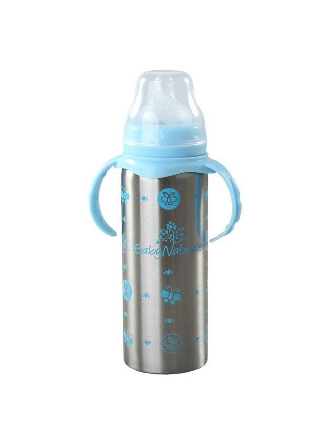 DOMENICO 3 In 1 Baby Steel Feeding Bottle Thermosteel Multifunctionalsipper Nipple & Straw For New Born Babies Toddlers Bpa Free Stylish Design With Handle 240 Ml (For 3+ Month Baby) (Blue)  - Image 5