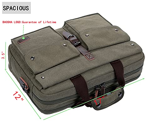 BAOSHA Stylish 17 inch Canvas Laptop Bag Messenger Bag Briefcase Vintage Crossbody Shoulder Bag Military Satchel for Men BC-07 (Army-Green) - Image 5