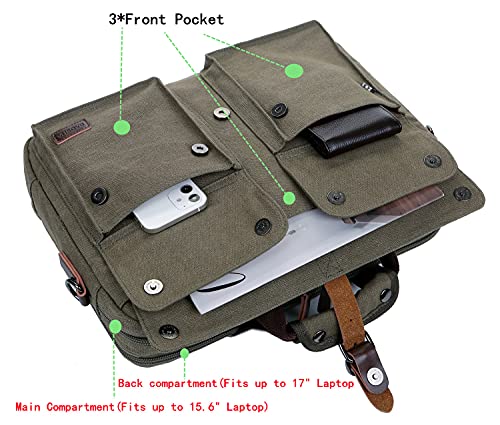 BAOSHA Stylish 17 inch Canvas Laptop Bag Messenger Bag Briefcase Vintage Crossbody Shoulder Bag Military Satchel for Men BC-07 (Army-Green) - Image 3
