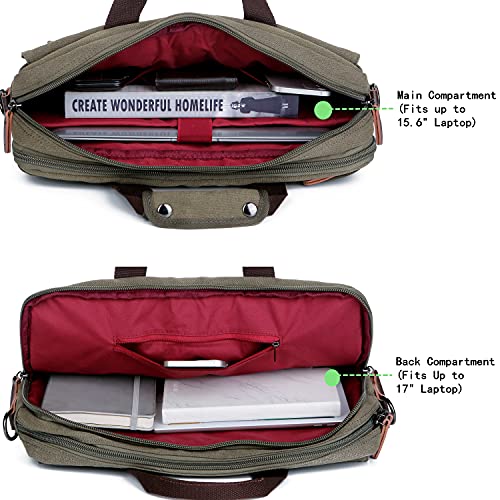 BAOSHA Stylish 17 inch Canvas Laptop Bag Messenger Bag Briefcase Vintage Crossbody Shoulder Bag Military Satchel for Men BC-07 (Army-Green) - Image 2
