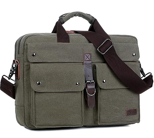 BAOSHA Stylish 17 inch Canvas Laptop Bag Messenger Bag Briefcase Vintage Crossbody Shoulder Bag Military Satchel for Men BC-07 (Army-Green) - Image 1