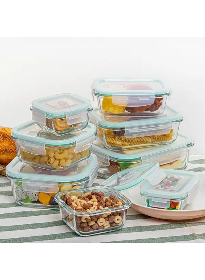 8 قطع حاويات تخزين طعام زجاجية خالية من مادة BPA بأغطية مقاومة للتسرب، آمنة للاستخدام في الميكروويف والفريزر وغسالة الأطباق، مناسبة لتحضير الوجبات والمقبلات والفواكه والخضروات، قابلة لإعادة الاستخدام ومتينة لتنظيم المطبخ باللون الأزرق. - Image 5