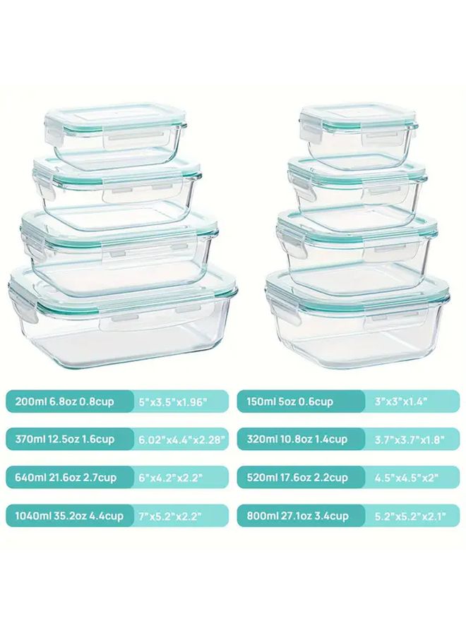 8 قطع حاويات تخزين طعام زجاجية خالية من مادة BPA بأغطية مقاومة للتسرب، آمنة للاستخدام في الميكروويف والفريزر وغسالة الأطباق، مناسبة لتحضير الوجبات والمقبلات والفواكه والخضروات، قابلة لإعادة الاستخدام ومتينة لتنظيم المطبخ باللون الأزرق. - Image 3