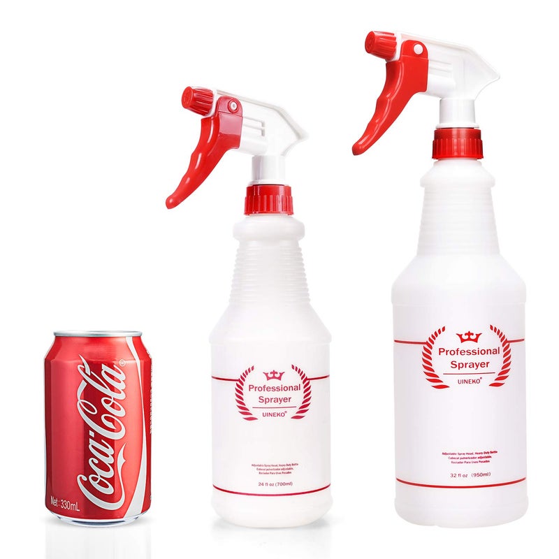 Uineko Plastic Spray Bottle 2 Pack, 32 Oz, All-Purpose Heavy Duty Spraying Bottles Leak Proof Mist Empty Water Sprayer for Cleaning Solution, Essential Oils, Hair, Planting, Pet with Adjustable Nozzle - Red - Image 2