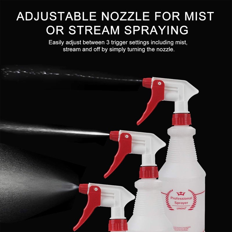 Uineko Plastic Spray Bottle 2 Pack, 32 Oz, All-Purpose Heavy Duty Spraying Bottles Leak Proof Mist Empty Water Sprayer for Cleaning Solution, Essential Oils, Hair, Planting, Pet with Adjustable Nozzle - Red - Image 3