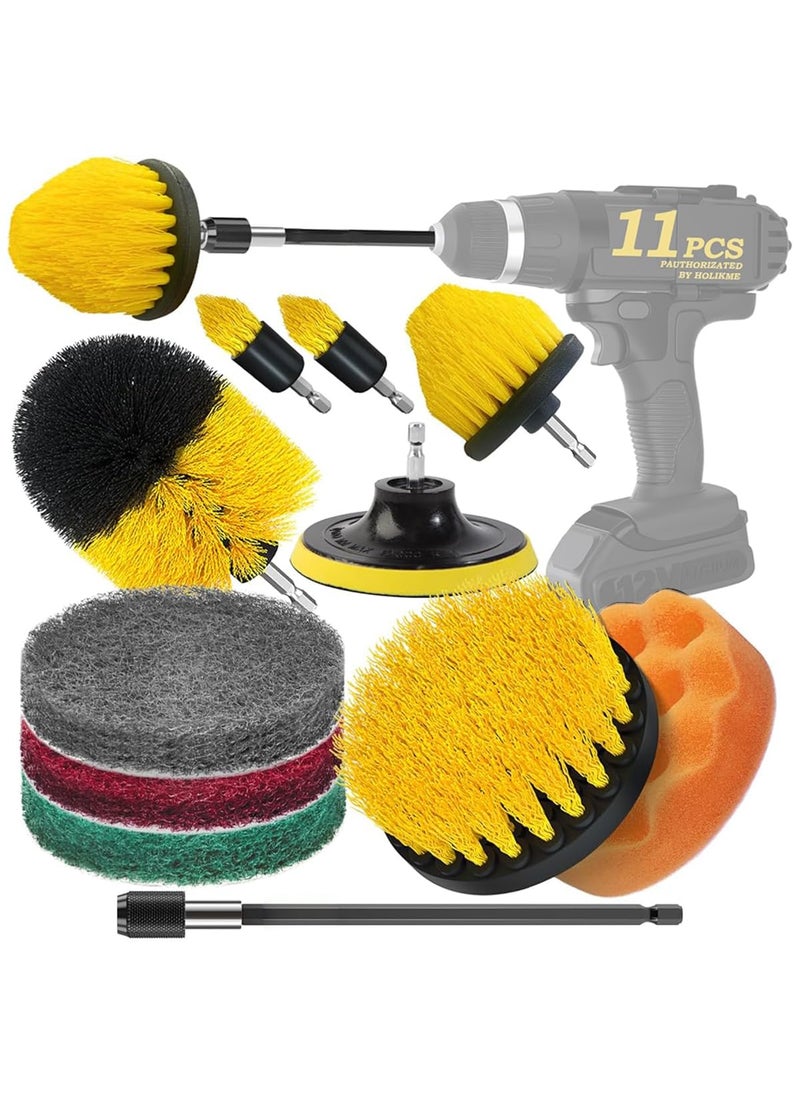 STHIRA STHIRA 11Pcs Drill Brush Attachment Set with Extension Rod Flat Round Hard Bristle Brushes Scrub Pads Sponge Pads Universal Power Scrubber for Tiles Kitchen Furniture HeavyDuty Cleaning  - Image 1