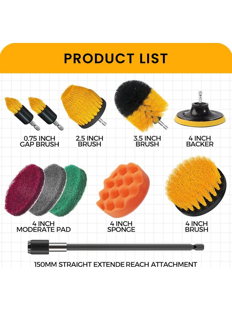 STHIRA STHIRA 11Pcs Drill Brush Attachment Set with Extension Rod Flat Round Hard Bristle Brushes Scrub Pads Sponge Pads Universal Power Scrubber for Tiles Kitchen Furniture HeavyDuty Cleaning  - Image 2
