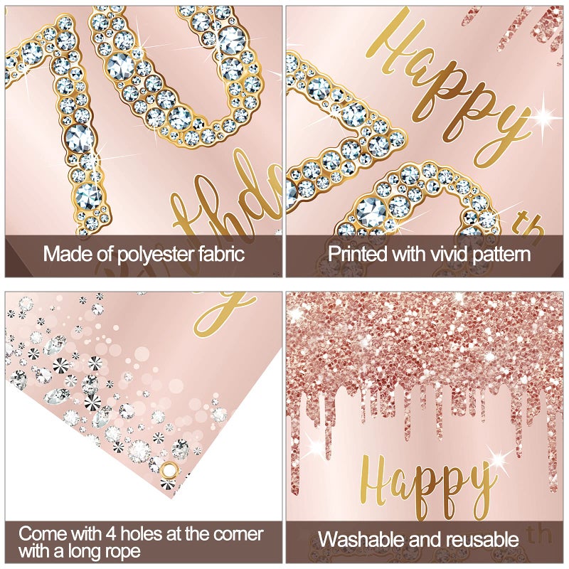 Excelloon 70th Birthday Door Banner Decorations for Women  Pink Rose Gold Happy 70th Birthday Door Cover Backdrop Party Supplies  Large Seventy Year Old Birthday Poster Sign Decor - Image 3