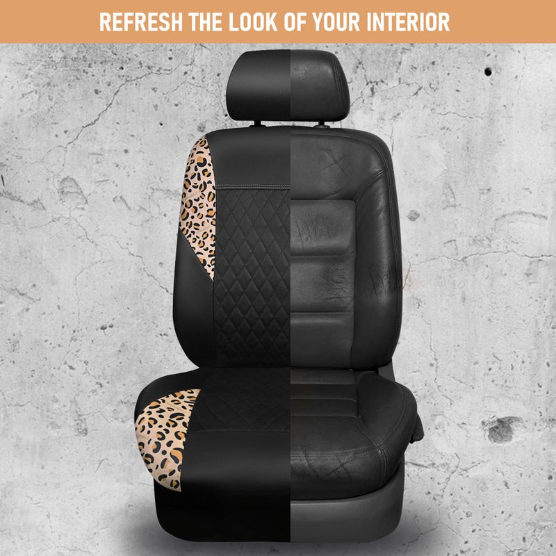 CAR PASS Leather Leopard Two Front Seat Cover Only, Universal Quilting Waterproof Deluxe PU Premium Vinyl Luxury Car Seat Cover Airbag Compatible for Most Sedan,SUV,Truck(Two Front, Brown Leopard) - Image 5