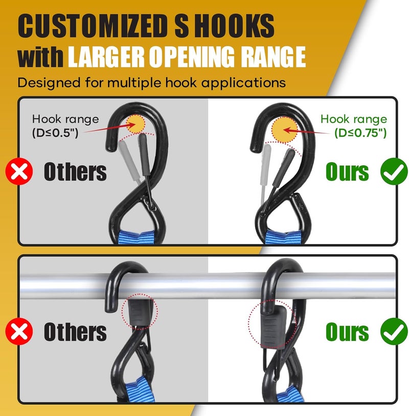 Ayaport Ratchet Straps Tie Downs, 1" x 10' Heavy Duty Ratchet Tie Down Straps, 1860lbs Break Strength, Larger Open S Hook W Safety Clip, Ratchet Strap for Motorcycle, Cargo, Truck Bed, Moving - Image 4