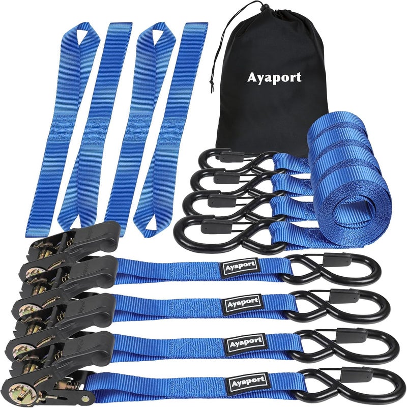 Ayaport Ratchet Straps Tie Downs, 1" x 10' Heavy Duty Ratchet Tie Down Straps, 1860lbs Break Strength, Larger Open S Hook W Safety Clip, Ratchet Strap for Motorcycle, Cargo, Truck Bed, Moving - Image 1