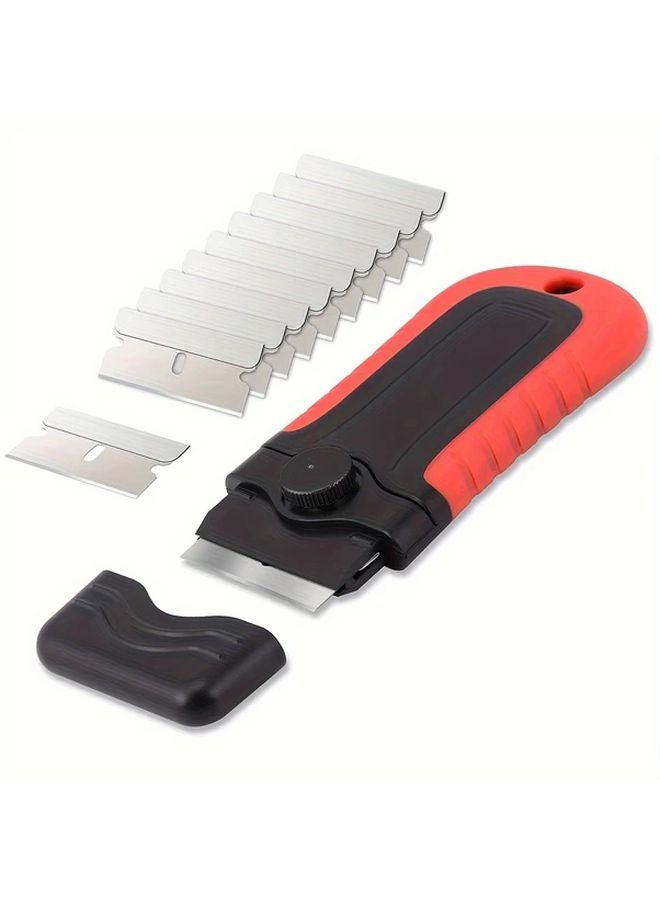5pcs Stainless Steel Locking Razor Blade Scraper With Safety Cap Rubber Coated - Image 2