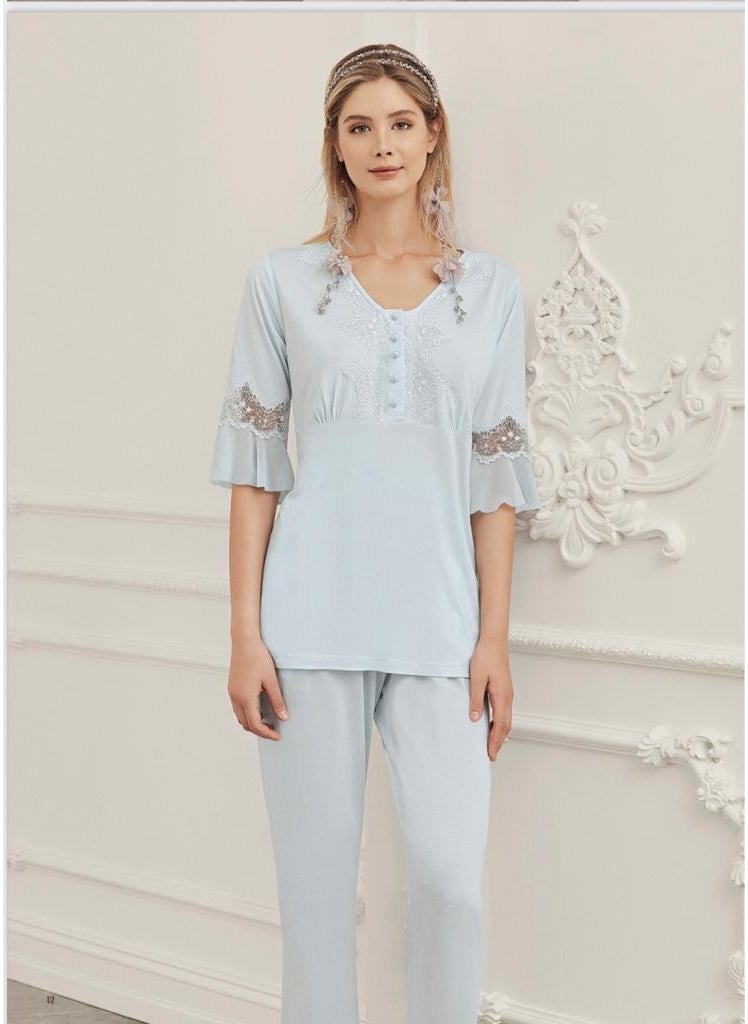 316 Blue Pregnant Postpartum 3-Piece Pajama Dressing Gown Set - pzsku/ZD4F2DFF4981CEAB2196AZ/45/_/1725792348/b79742da-ad12-48e9-866d-1b69d37b4404