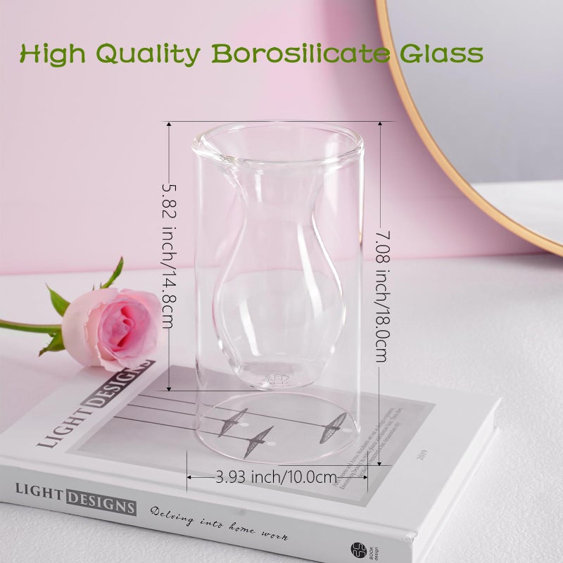 ZENS Unique Small Flower Vase  Modern Double Hollow Clear Glass Vase  Floating Decorative Vase Hand Blown Cool Bud Vase for Home Small Bouquet  Wedding Centerpieces - Image 2