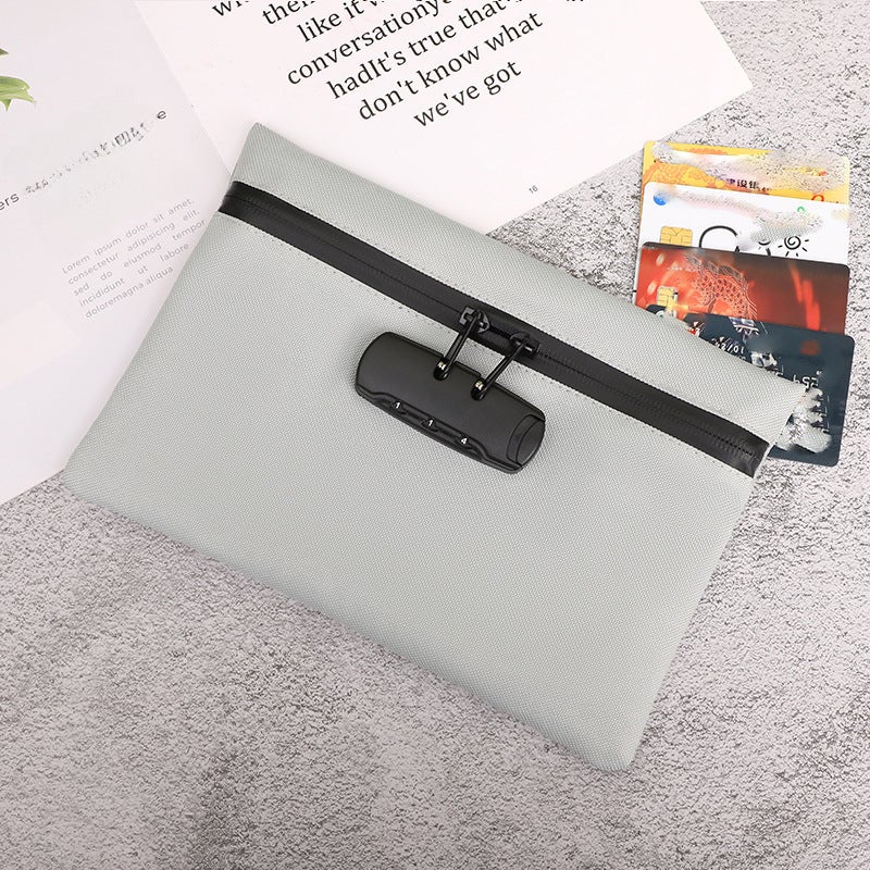 Anti-Theft Lock Document Wallet Organizer Grey