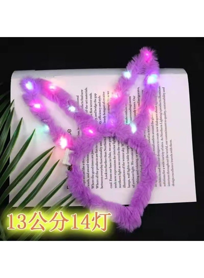 Cute Luminous Plush Rabbit Ear Hairband 14 Light Girl Flash Headband Push Sweep Code Small Gift Party Activity - Image 1
