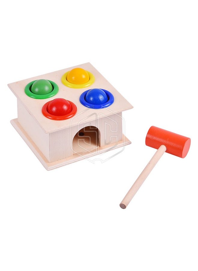 Smartcraft Wooden Hammer Ball Knock Pounding Bench With Box Case Fine Motor And Dexterity Skills Early Educational Toy Set For Kids 2+ Years (Hammer Ball)-Multicolor  - Image 1