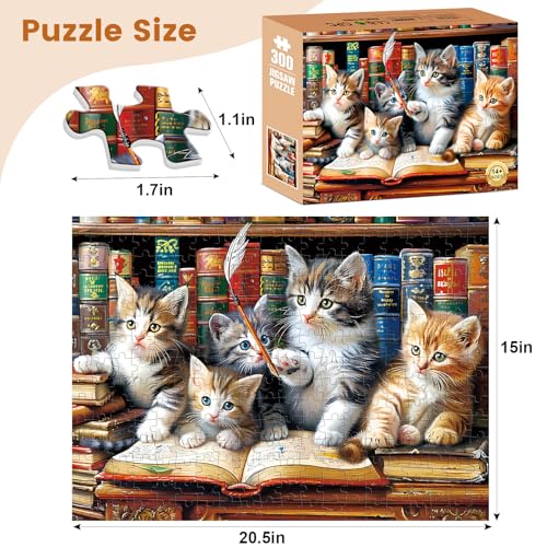 VOLUVOLU 300 Piece Puzzle for Adults Cats Library Jigsaw Puzzle Funny Kitten Bookshelf Puzzles Animal Pet Lover Challenging Puzzles for Friends Family Activity Game Nights Gifts 205x15 in - Image 5