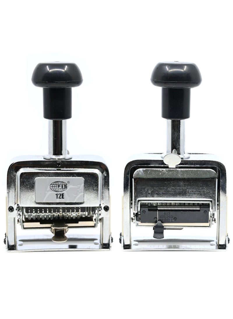 FIS - FIS Heavy Duty Numbering Machine 12-Digits with Ink Bottle and 2 dry pads, Automatic, English Chrome colour -FSNM12E - Image 1
