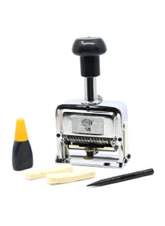 FIS Heavy Duty Numbering Machine 12-Digits with Ink Bottle and 2 dry pads, Automatic, English Chrome colour -FSNM12E