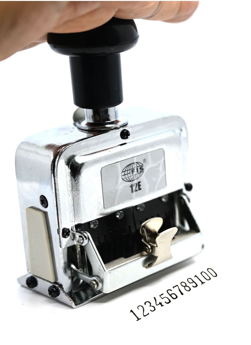 FIS - FIS Heavy Duty Numbering Machine 12-Digits with Ink Bottle and 2 dry pads, Automatic, English Chrome colour -FSNM12E - Image 1