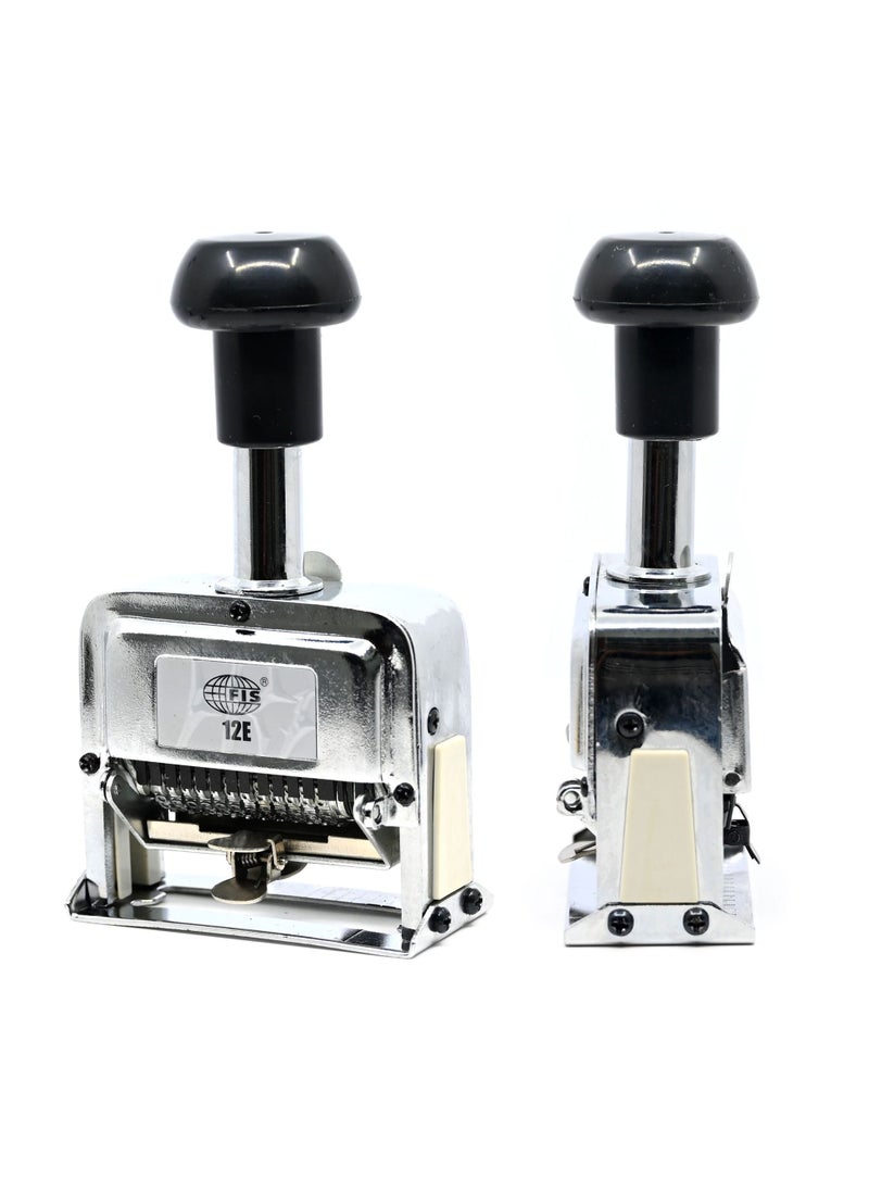 FIS - FIS Heavy Duty Numbering Machine 12-Digits with Ink Bottle and 2 dry pads, Automatic, English Chrome colour -FSNM12E - Image 1
